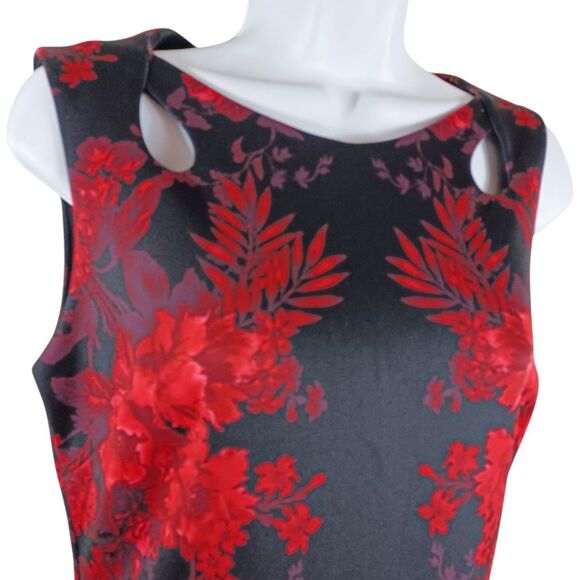 NWT Tahari XS Red Elegant Floral Sheath Dress Black Cocktail Sleeveless Stretch - Picture 3 of 10